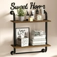 thumbnail image 1 of Wall Mounted Bathroom Shelves, Rustic Farmhouse Pipe Shelf with Industrial Style, 2-Tier Floating Shelf for Home Decor, Brown (17.3 Inch), 1 of 6