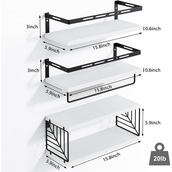 Wall Mounted Bathroom Shelves Over Toilet, Rustic Wood Floating Shelves with Metal Frame and Towel  for Home Use