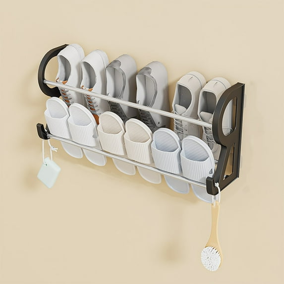 Wall Mounted Bathroom Shoe Rack, Non-Perforated Slipper Storage Rack for Easy Organization of Shoes and Slippers