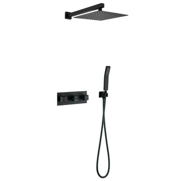 Wall Mounted Bathroom Shower Combo Set, Three Handle Complete Shower System With Rough-In Valve