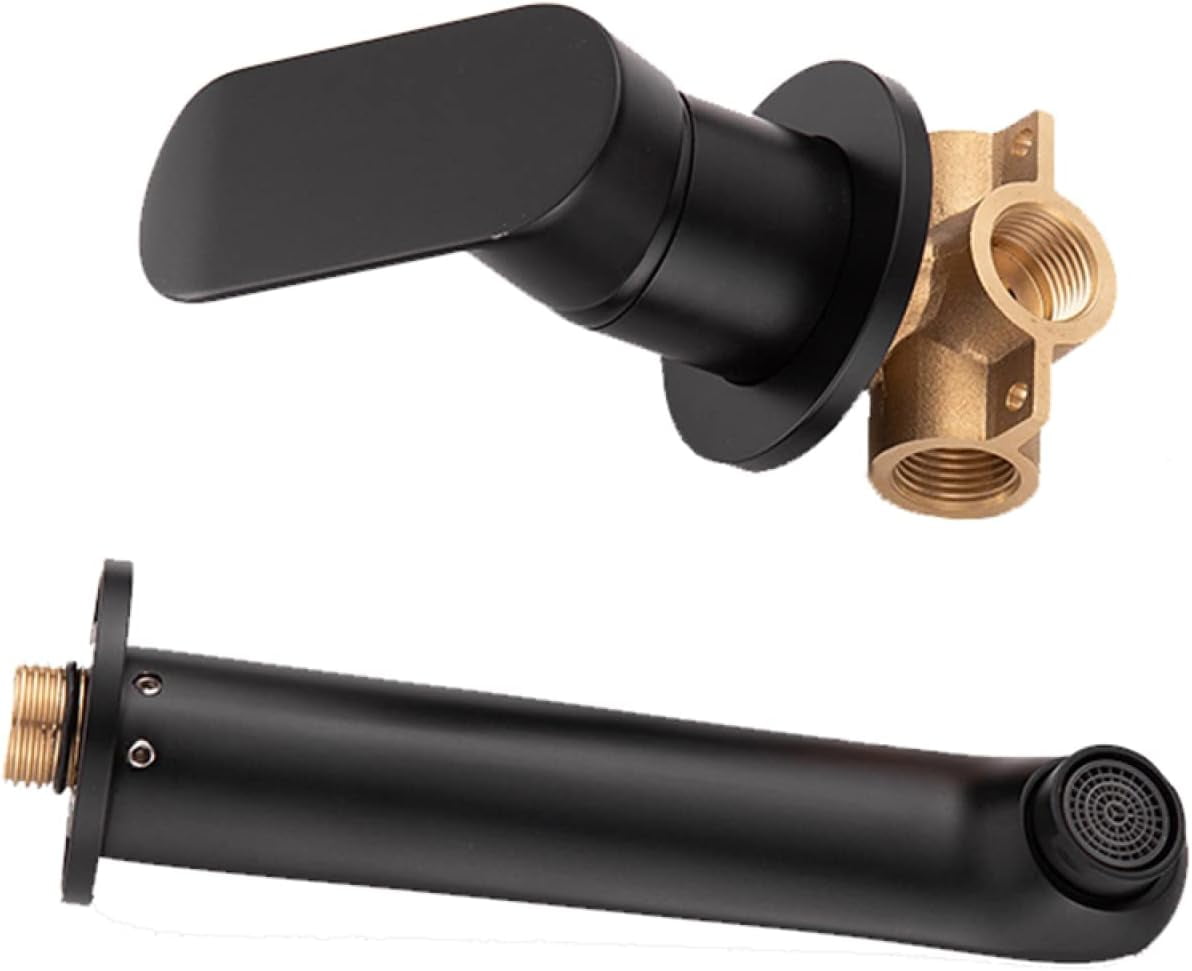 Wall Mounted Bathroom Sink Faucet Black, Hot and Cold, 2-Hole Single Handle Bathroom Sink Faucets, 360 Swivel Spout Sink Faucet, Split