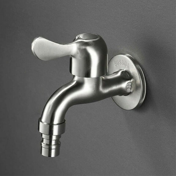 Wall Mounted Bathroom Sink Faucet Single Handle Cold Water Tap 304 Stainless Steel 1/2 Inch Connection Low Pressure Saving Design For Home Bath Vanity