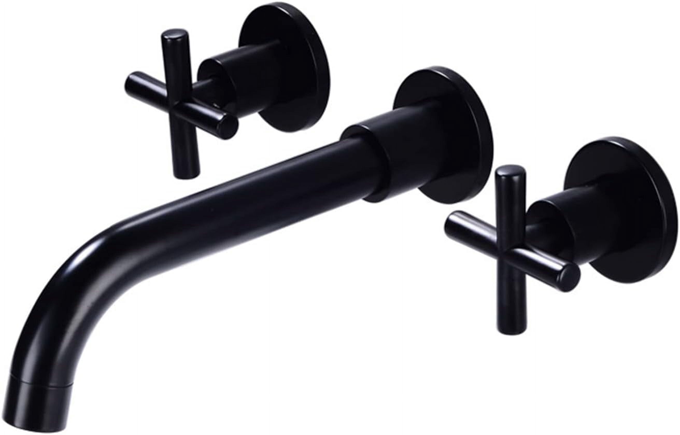 Wall Mounted Bathroom Sink Faucet, Solid Brass, 360 Swivel Spout Sink Faucet, Double Cross Handles, Wall Mount Bathroom Faucet, Black