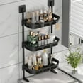 thumbnail image 1 of Wall Mounted Bathroom Sink Shelf Organizer, 3-Tier Plastic Storage Rack with Hooks for Kitchen Bathroom Countertop, Space Saving Multifunctional Over Toilet Cabinet Shelf for Bathroom Organization, 1 of 6