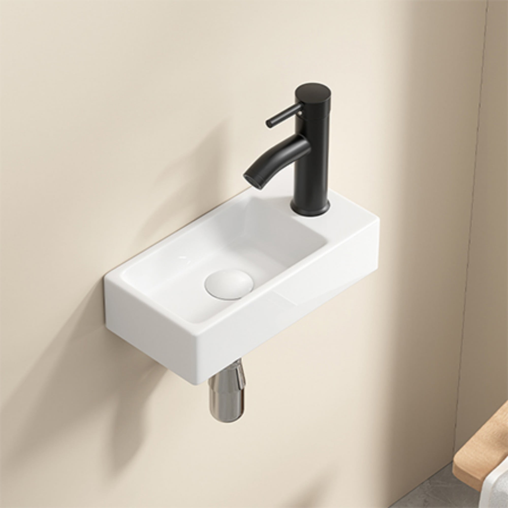 Wall Mounted Bathroom Sink,Small Cloakroom Basin Sink,Rectangle Ceramic Wash Basin,Right,White