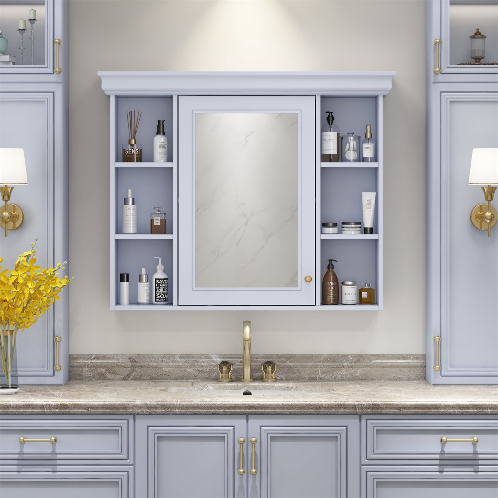 Wall Mounted Bathroom Storage Cabinet with Mirror, Modern Bathroom Wall ...