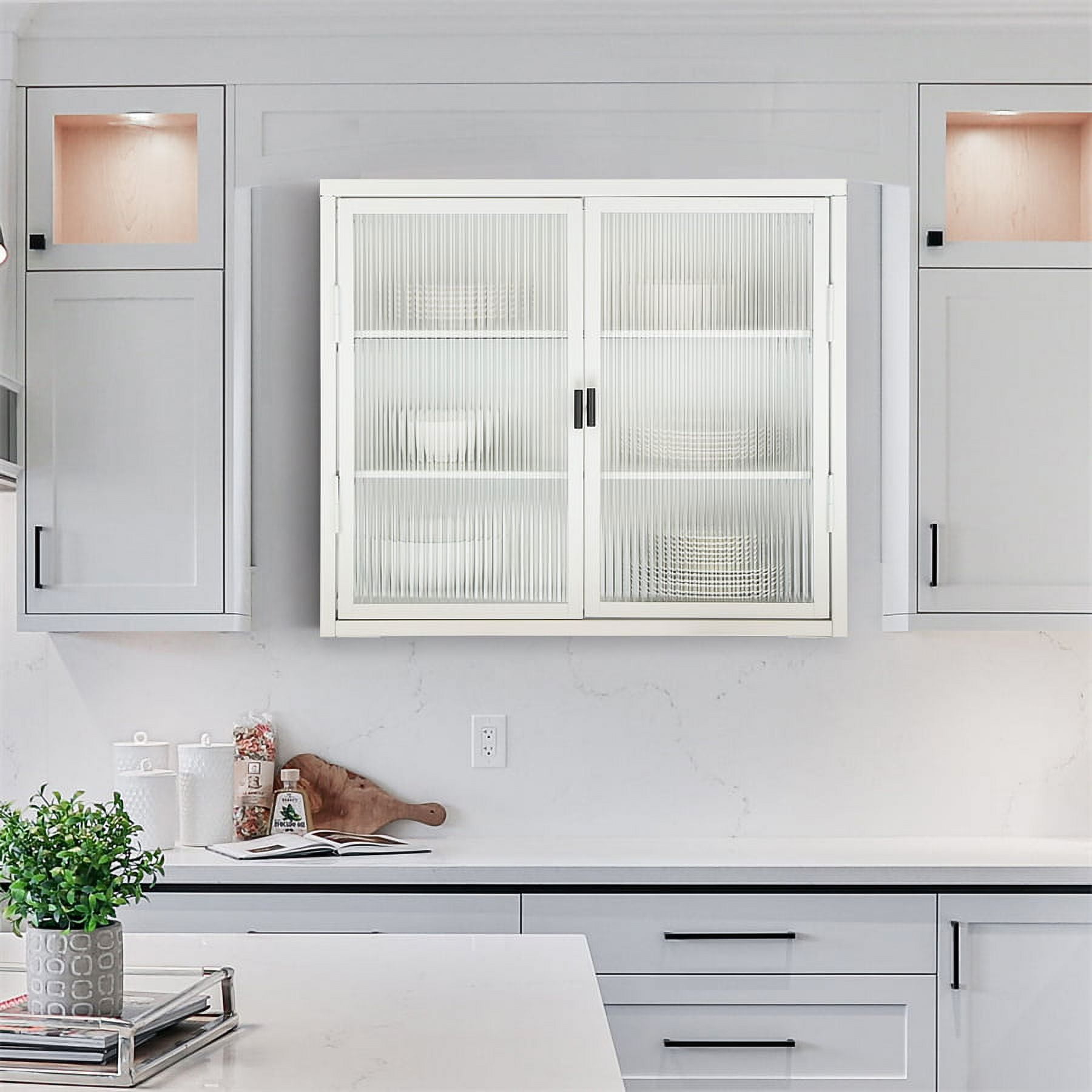 Wall Mounted Bathroom Storage Retro Double Glass Door Wall with Detachable