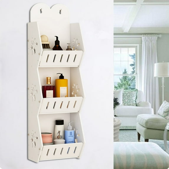 Wall Mounted Bathroom Storage Rack, 3-Tier Organizer with Hanging Rings, Space Saving PVC Shelf for Shower, Laundry Room, and Small Spaces to Store Toiletries Efficiently