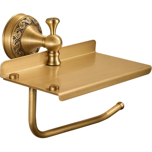 Wall Mounted Bathroom Toilet Paper Holder with Storage,Roll Tissue Holder Antique Brass Pattern Carving,Brushed Bronze