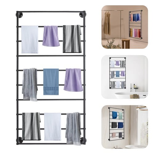 Wall Mounted Bathroom Towel Rack 10 Tiers Iron Scarf Organizer Stand For Home