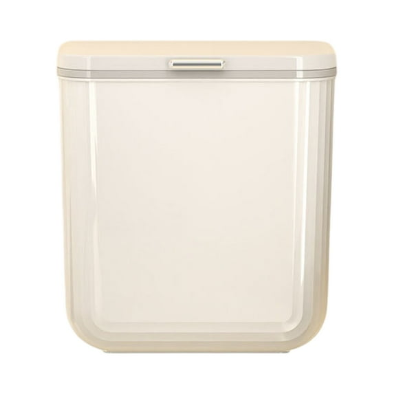 Wall-Mounted Bathroom Trash Can With Lid, Large Capacity Plastic Wastebasket (10.43×11.42×6.3in/10.43×8.86×6.3in), Beige/Yellow for Toilet Kitchen Living Room(8L/Beige)