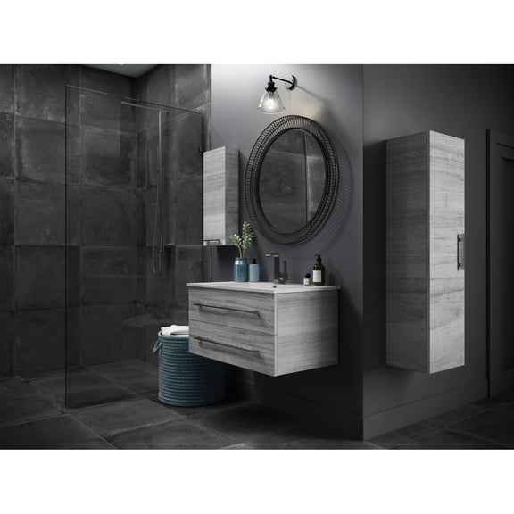 Wall Mounted Bathroom Vanity 30 Inch Soho Wood Finish Acrylic Top