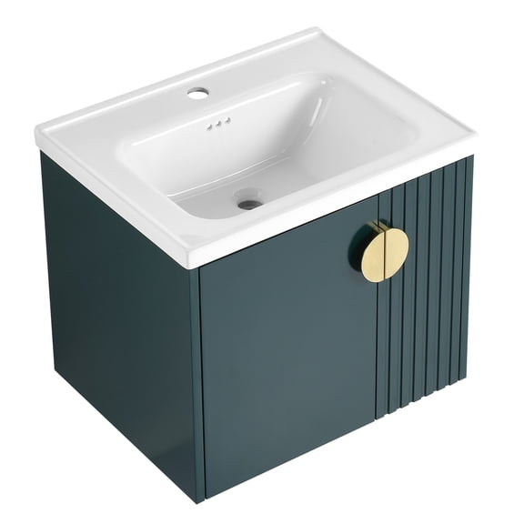 Wall-Mounted Bathroom Vanity with 5.31 in Deep Sink | Tranquil Bathroom Experience, Wave Plate Door Design | Well-Crafted Ceramic Sink, Durable Plywood Base | Handles Moisture and Looks Great