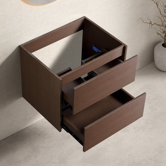 Wall Mounted Bathroom Vanity Dark Brown Modern Design Space Saving Storage Cabinet With Soft Close Drawer And Easy Assembly