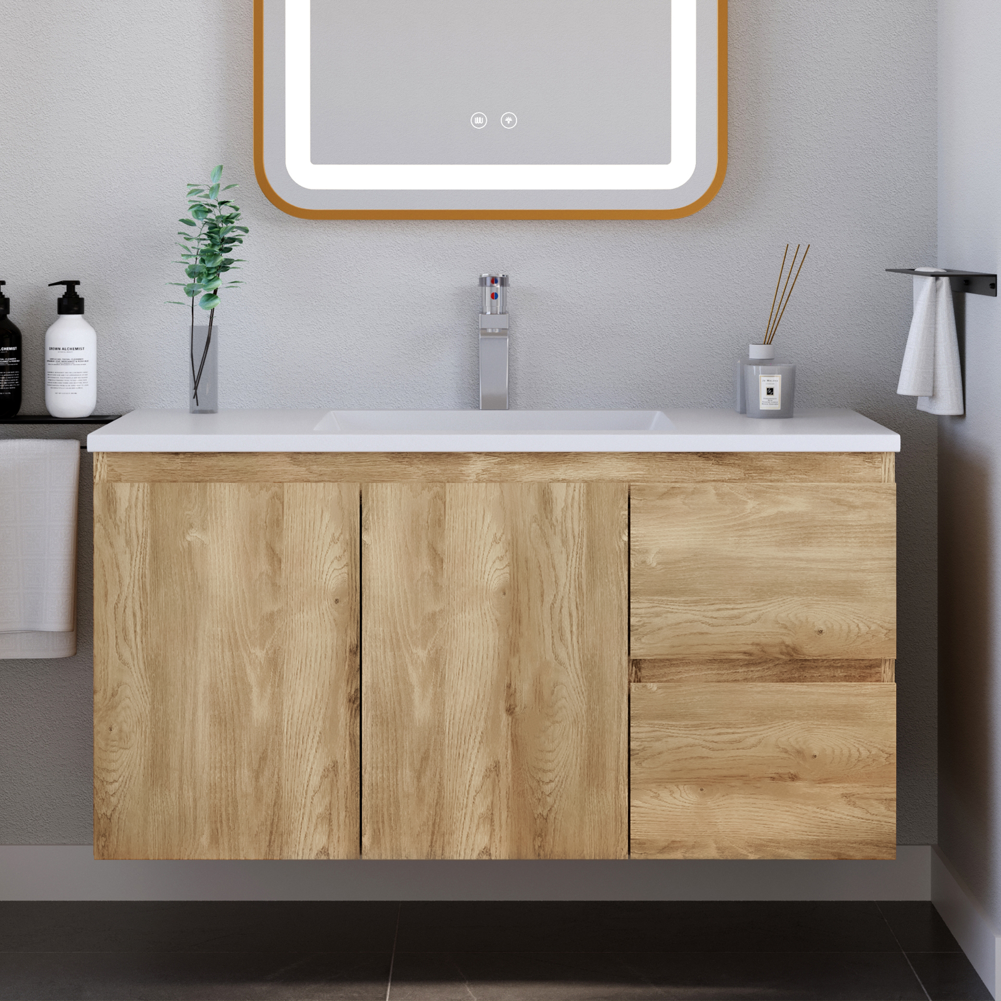 Wall-Mounted Bathroom Vanity with Sink, 2 Soft-Close Drawers and Doors ...