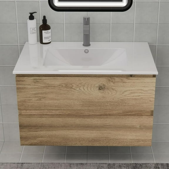 Wall-Mounted Bathroom Vanity with 2 Soft-Close Drawers – Moisture-Resistant MDF, Space-Saving Design for Modern Bathrooms