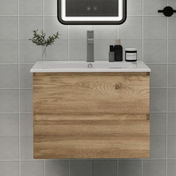 Wall-Mounted Bathroom Vanity with 2 Soft-Close Drawers – Moisture-Resistant MDF, Space-Saving Design for Modern Bathrooms