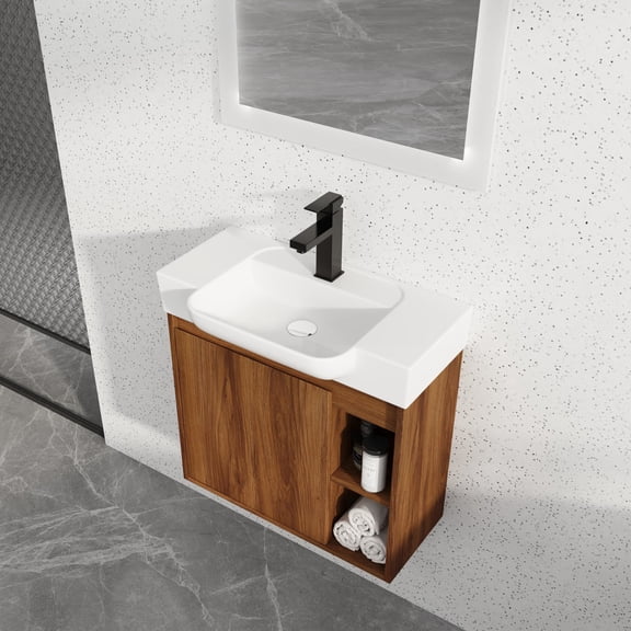 Wall-Mounted Bathroom Vanity with Ceramic Sink & Hidden Handles / Stylish and Practical Vanity Option
