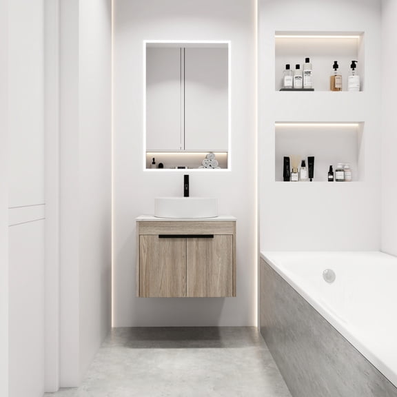 Wall Mounted Bathroom Vanity with Easy-to-clean Sink, Stone Slab - Keep Your Bathroom Tidy