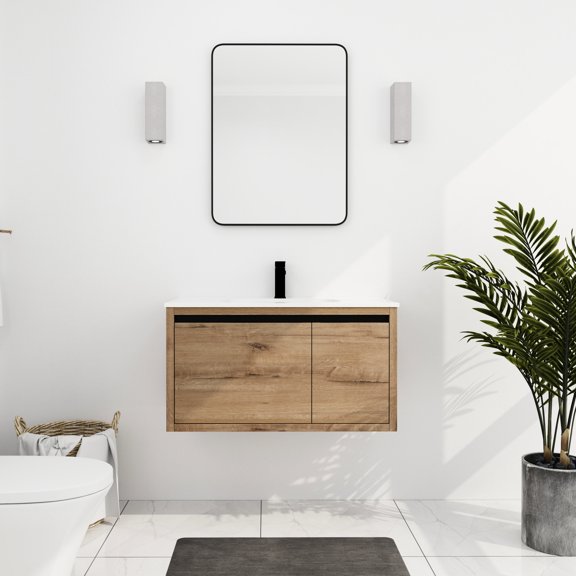 Wall Mounted Bathroom Vanity with Gel Sink | Bring a Fresh Look to Your Bathroom | Benefit from the Resistance to Scratches and Water