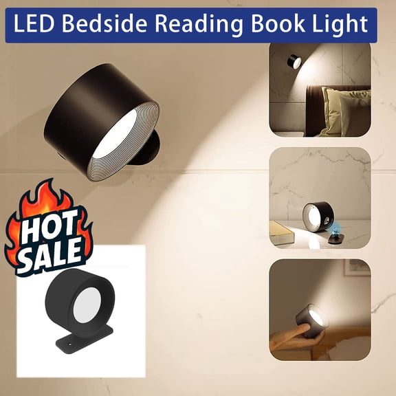 Wall Mounted Bedside Lamps – LED Wall Light with Magnetic Mount,USB Rechargeable,Adjustable Brightness,360° Rotatable,Battery Powered for Bedside & Reading Areas
