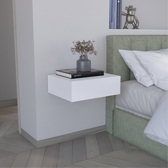 Wall - Mounted Bedside Shelf | Holds Bedside Essentials with Spacious Drawer | Made of Pine and Particle Board | Easy to Assemble and Install