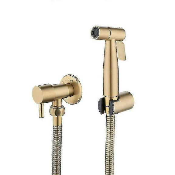 Wall Mounted Bidet Sprayer Shower With Shut-off Valve - Bathroom Toilet Bidet Tap Kit In Brushed Gold