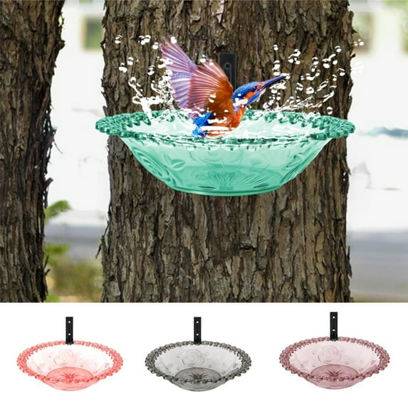 Wall Mounted Bird Bath Plastic Outdoor Garden Decor for Patio Fence Tree Decoration with Drainage Holes Red