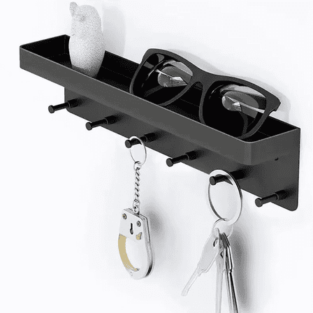 Wall Mounted Black Metal Key Hooks Organizer for Keys or any items for any Room - Stainless Steel Keys Holder Racks with Adhesive Sticker Hangers