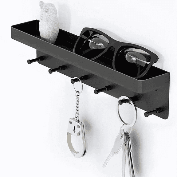 Wall Mounted Black Metal Key Hooks Organizer for Keys or any items for any Room - Stainless Steel Keys Holder Racks with Adhesive Sticker Hangers