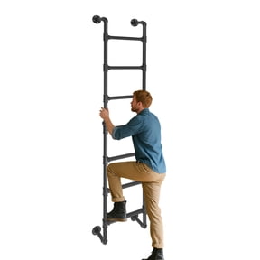 Wall Mounted Blanket Ladder 7-Rung Attic Ladder 17.7*84in Window Well Egress and Fire Escape Ladder for High Entrance Attic Bunk Bed Library Home Flat Storeroom Warehouse (Black)