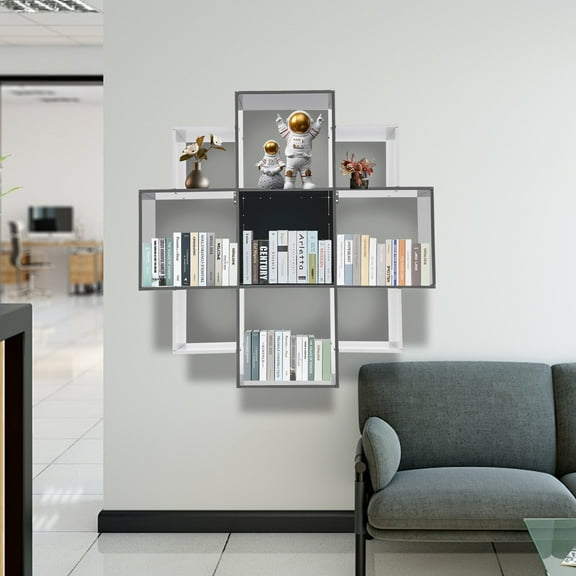 Wall Mounted Book Shelf, 9 Cubes Storage Bookshelf Open Storage Bookcase Display Shelf, 3-Tier Wall Cube Bookshelf Multifunction Cube Bookcase Organizer for Study Bedroom Living Room
