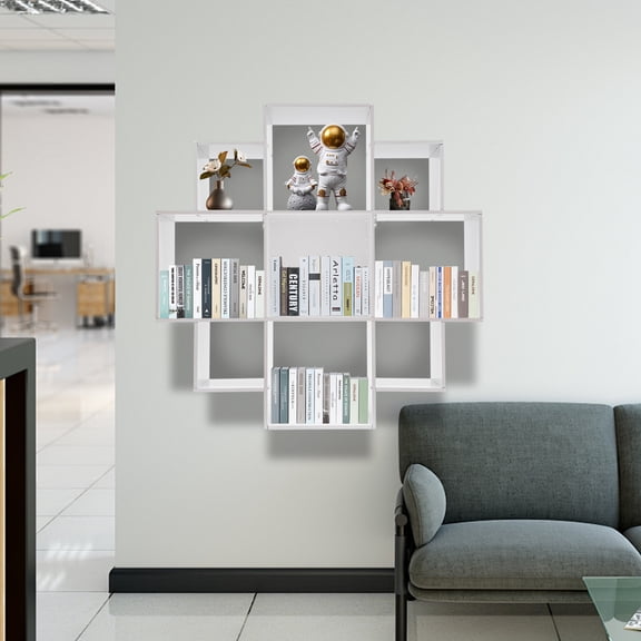 Wall Mounted Book Shelf ,Modern 3-Tier Floating Shelf Bookcase with 9 Compartments Wall Storage Shelves Floating Cube Shelves for Living Room Decoration Decor