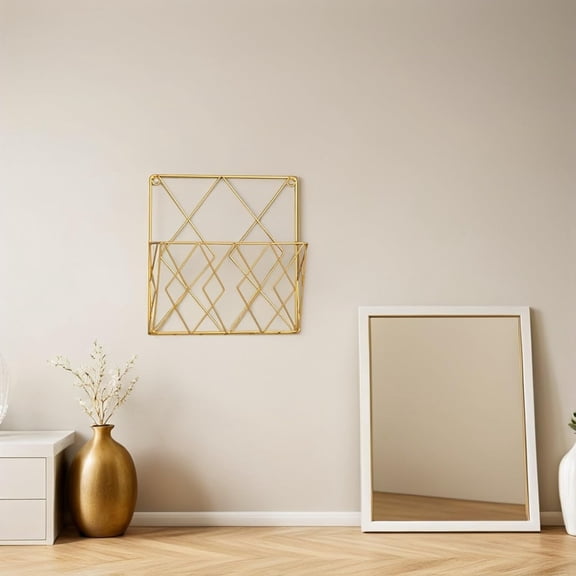 Wall Mounted Books Storage Rack Gold Wire Magazine Holder and Book Organizer for Home Office Desk 10.23X9.84X2.75In$$Office