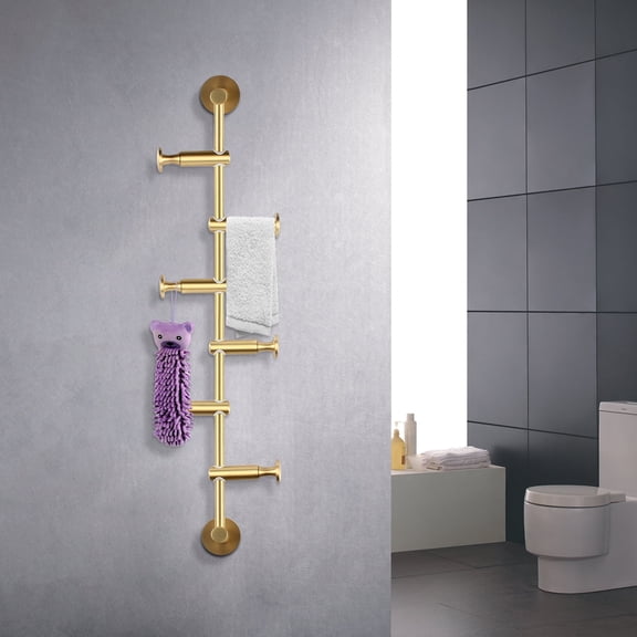 Wall Mounted Brass Coat Rack Metal Clothes Bathroom Hanging Hanger W/ 6 Swivel Hooks