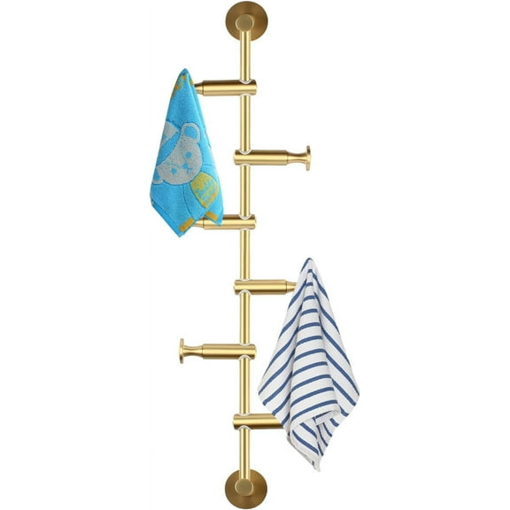 Wall Mounted Brass Coat Rack with 6 Hooks Modern Minimalist & Upright Coat Rack for Entryway Bedroom Coats Scarfs Bag Hat Umbrella Space Saving
