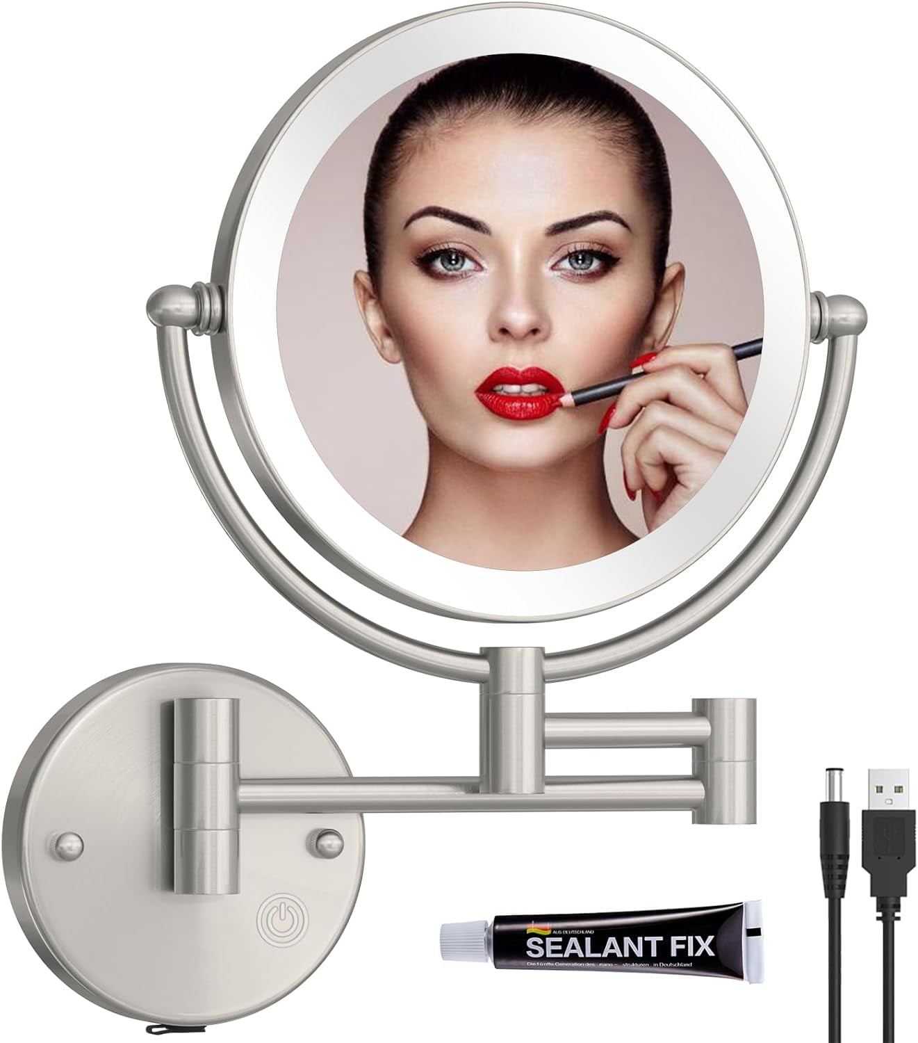 Wall Mounted Brass Lighted Makeup Mirror with 5X Magnification ...