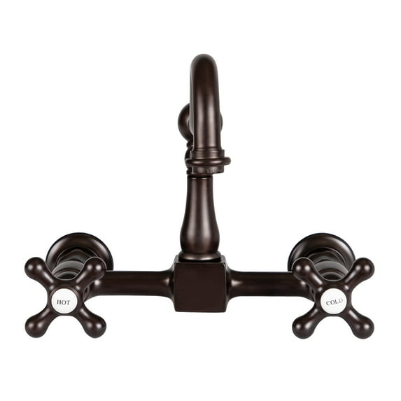 Wall Mounted Bridge Utility Faucet - Metal Cross Handles - 7 Inch Spout Reach