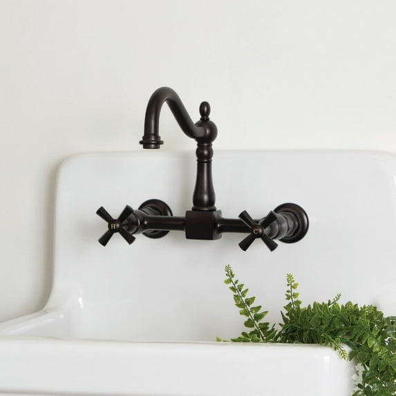 Wall Mounted Bridge Utility Faucet - Metal Deco Cross Handles