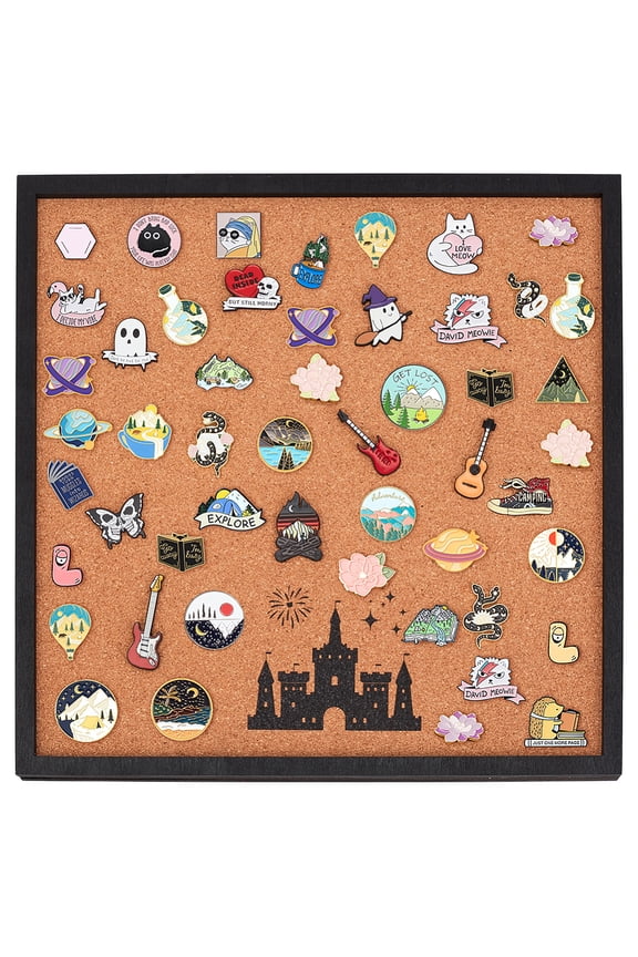 Wall Mounted Brooch Jewelry Display Cork Tray Castle Wooden Enamel Pins Collection Display Board Holder Peru 30x30x1.8cm for DIY