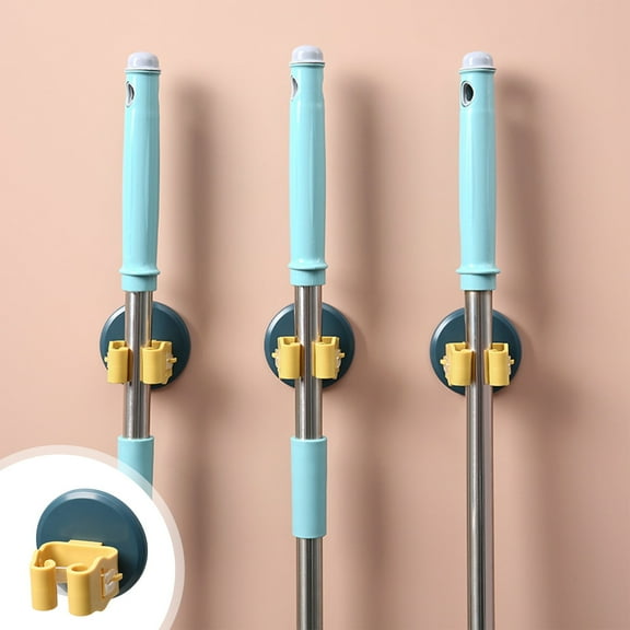 Wall Mounted Broom Mop Holder Rack With Strong Suction Cup for Bathroom Kitchen Garage Storage