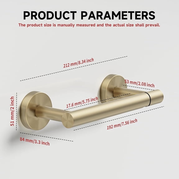 Wall-Mounted Brushed Gold Toilet Paper Holder, SUS304 Stainless Steel Double Post Pivoting Tissue Roll Dispenser for Bathroom, Kitchen, RV