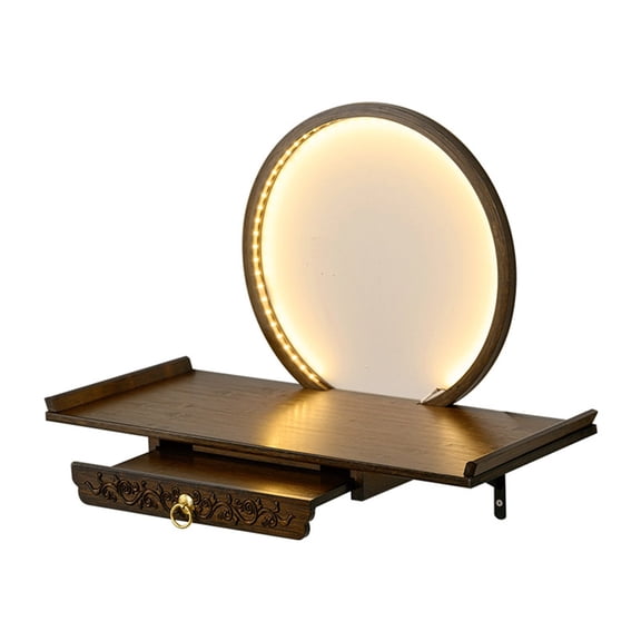 Wall-Mounted Buddha Statue Stand with LED Light Household Small Buddhist Shrine Altar Table with Retractable Pull Plate Bamboo Prayer Offering Table