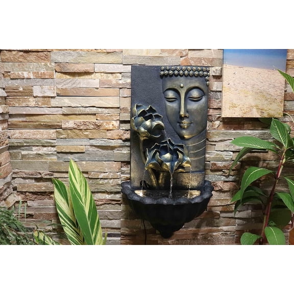 Wall-Mounted Buddha Statue Water Fountain - with Cascading Lotus Buddha Head Design, Best for Home,Gardens, Patios, Balconies Outdoor and Indoor Wall Decor,32.3''Tall$$Garden & Patio