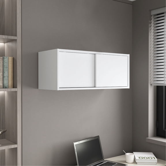 Wall-Mounted Cabinet, 2 Sliding Doors, Shelf / Durable Storage for Kitchen Essentials