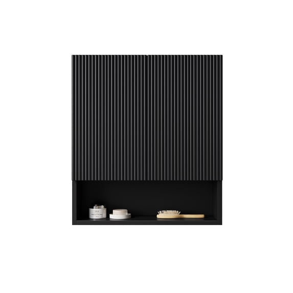 Wall-Mounted Cabinet for Bathroom, Kitchen & Laundry | Features Soft Close Doors and Open Compartment | MDF and Plywood Build | Keeps Items Organized in Humid Areas