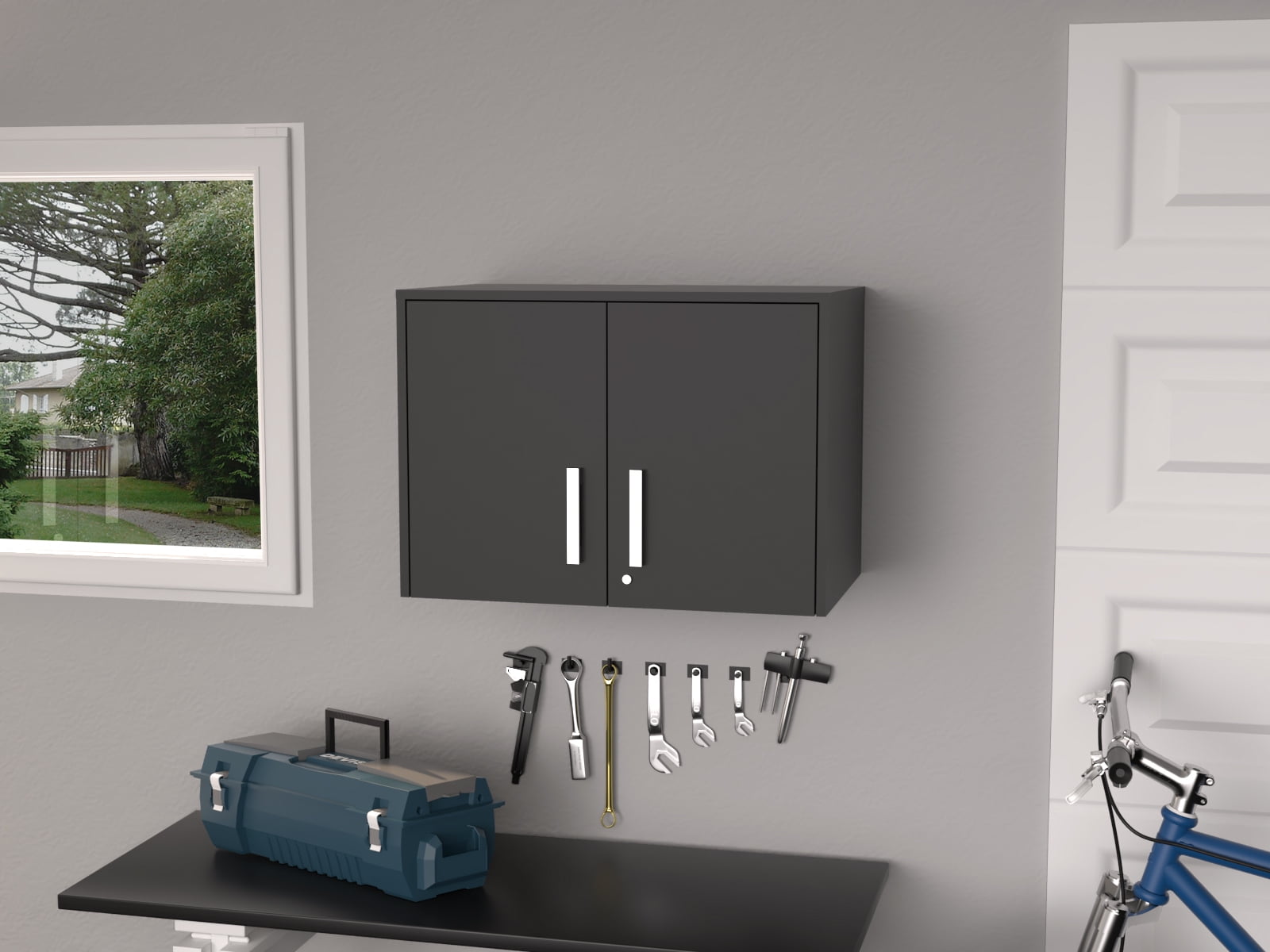 Wall Mounted Modern Garage with 3 Shelves and Double