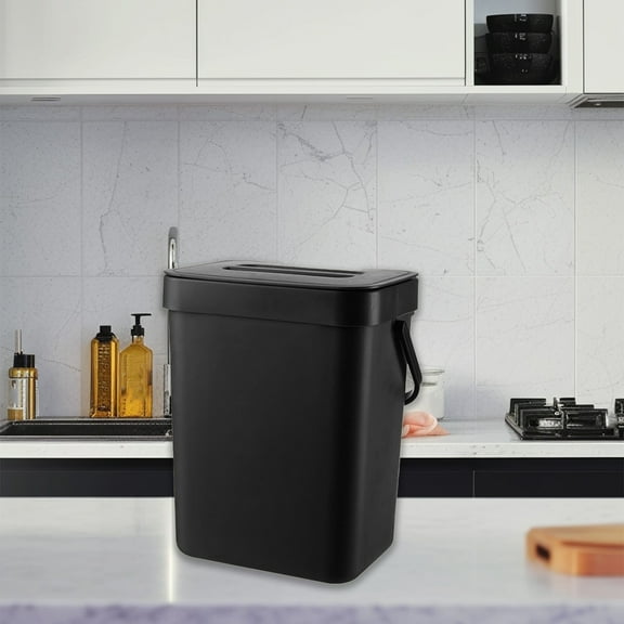 Wall Mounted Cabinet Trash Can with Lid and Adhesive Hooks – Hanging Kitchen Bathroom Bin with Odor Lock, Fits Inside Door, Space-Saving Garbage Bin for Small Spaces