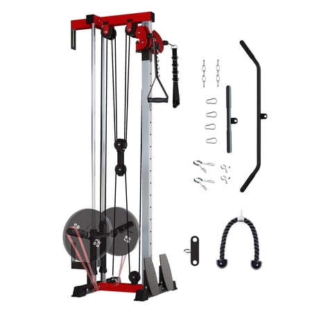 Wall Mounted Cable Station, Multi-Functional Upper Body Weight Machine, Heavy Duty Dual Pulleys Crossover Machine, Space Efficient Home Gym Equipment