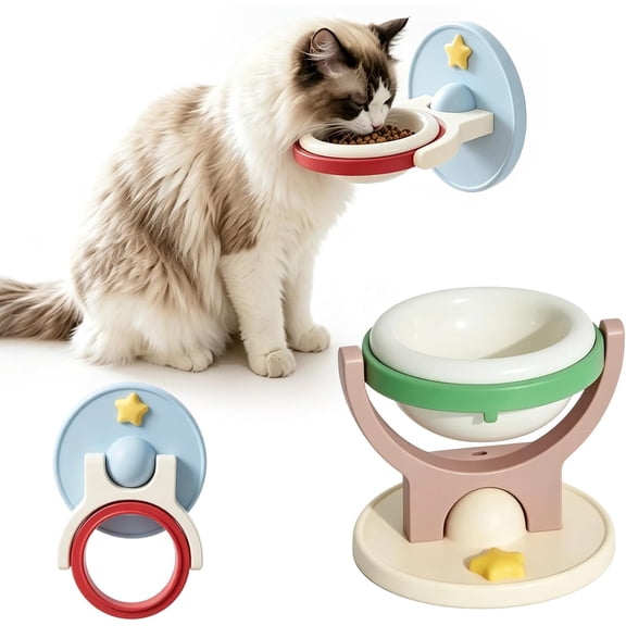 Wall Mounted Cat Bowl, 2-in-1 Elevated Feeder, Adjustable Height,Plastic-B | 2-in-1 cat food station and feeding shelf, wall or floor, anti-tip, removable dishwasher safe bowl for indoor cats